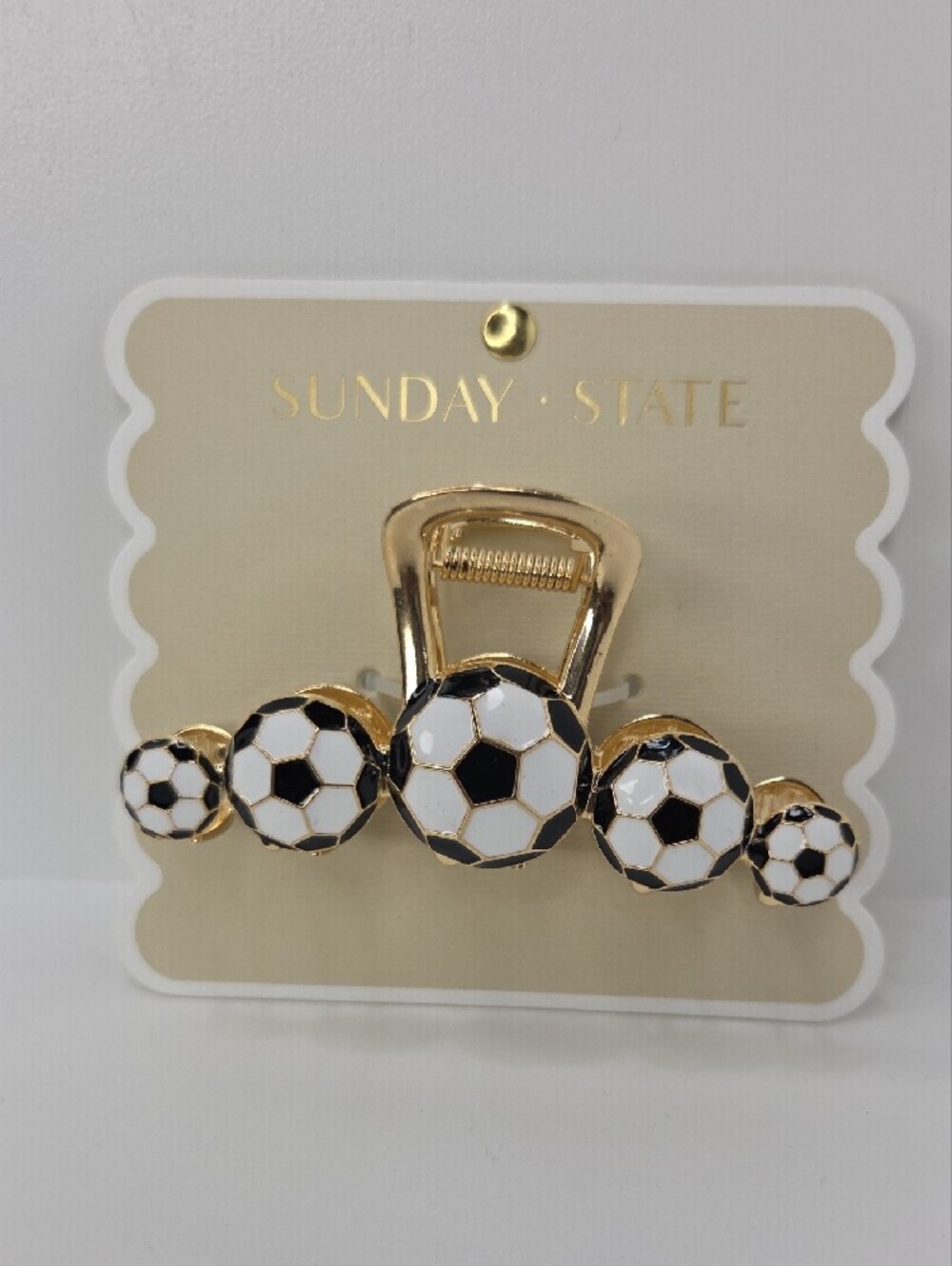 Sunday State Gold Hair Clip with Black & White Soccer Ball Accents - Picture 3 of 6